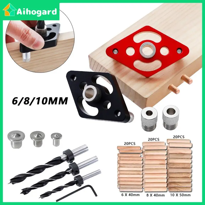 

6/8/10mm Woodworking Straight Hole Punching Locator Aluminum Alloy Dowel Jigsaw DIY Tool Pocket Hole Fixture Drilling Guide Kit