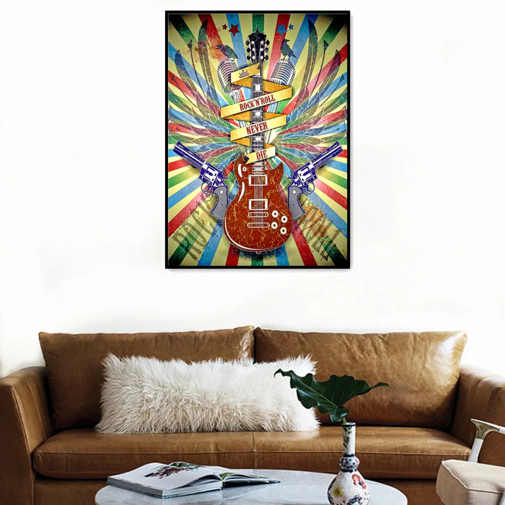 

ROCK 'N' ROLL Music Posters and Prints Wall Chart NEVER DIE Metal Arts Canvas Painting Wall Hanging Pictures Bar Cafe Home Decor