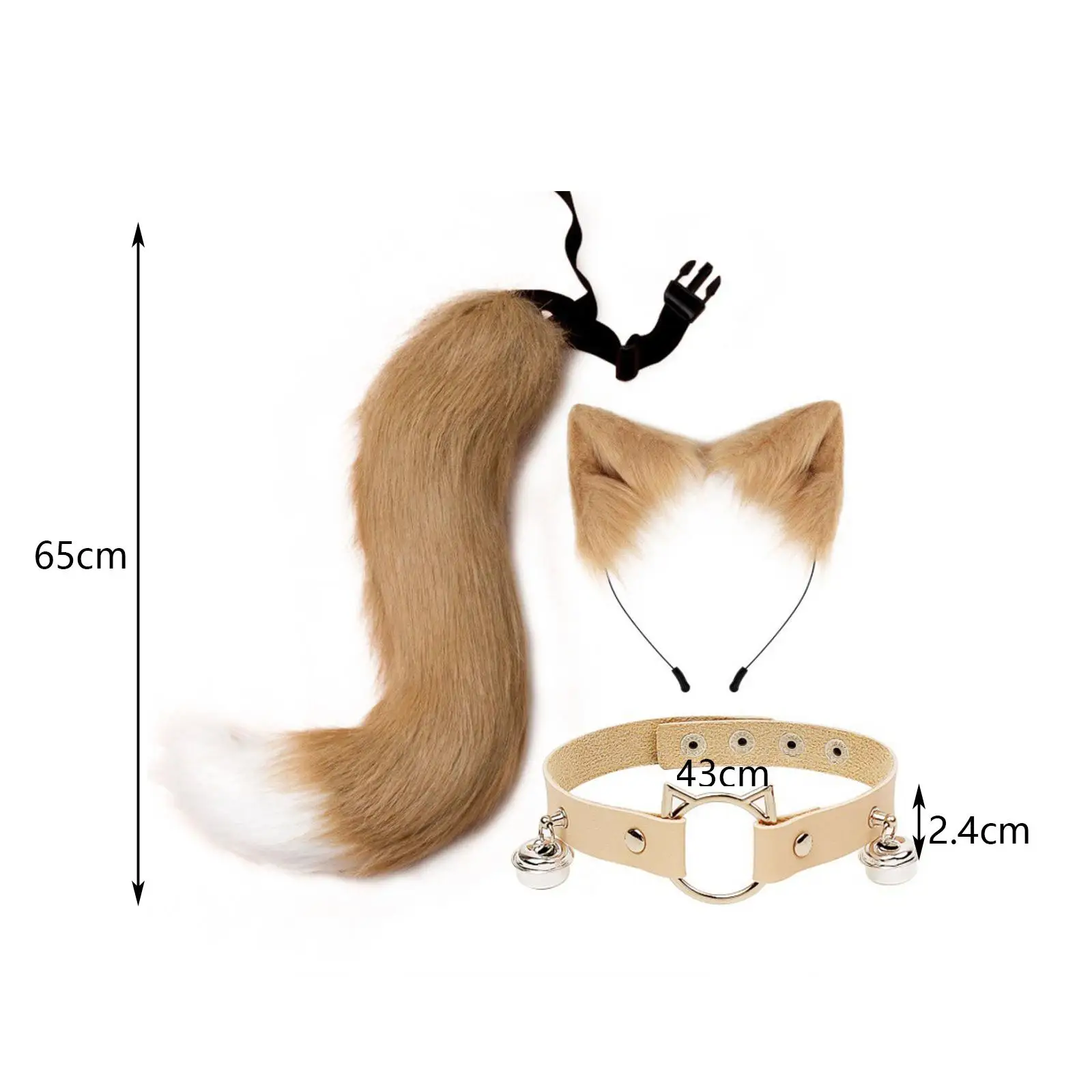 Повязка на голову с ушками и длинным хвостом обруч из искусственных волос для