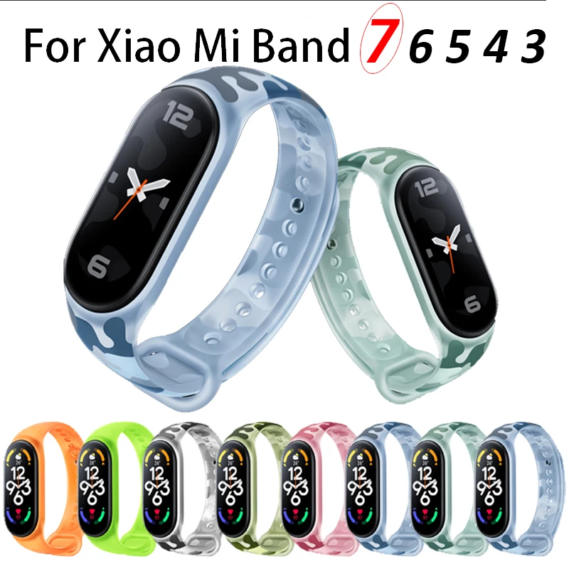 Strap For Xiaomi Mi Band 7 6 Fluorescent Camouflage Wristband Silicone mi band 5 4 3 Replaceable |
