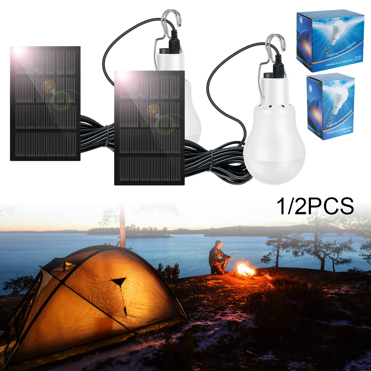 

Portable Powerful Solar Led Light Bulb Outdoor Emergency Hanging Lamp Sunlight Rechargeable Lamp for Bedroom Yard Camping