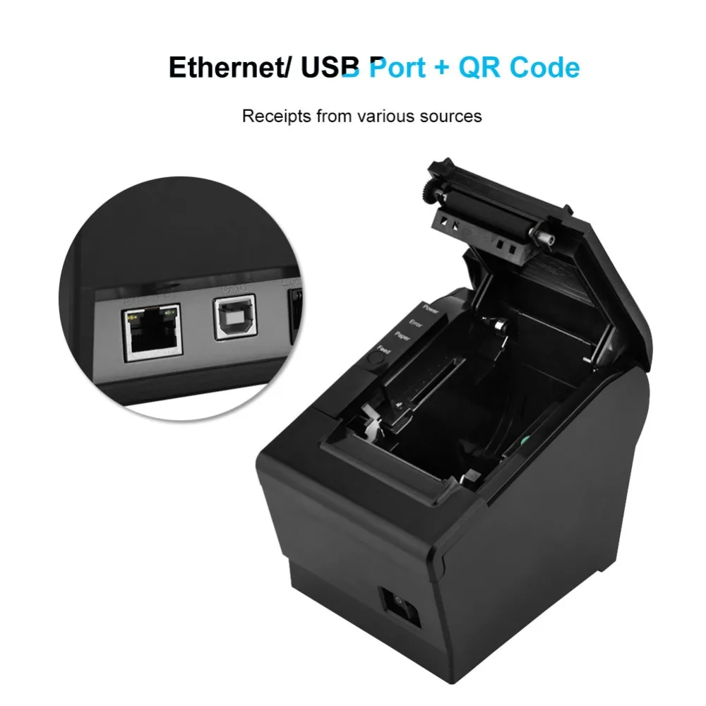 80mm receipt POS printer Automatic cutter bill Thermal printer USB Ethernet Serial Three ports are integrated in one printer