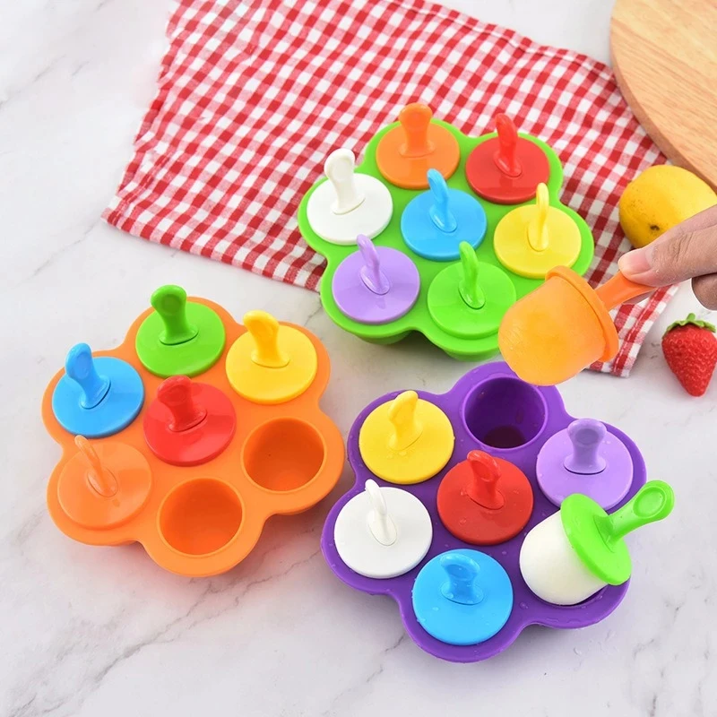 

Portable Silicone 7Holes Ice Cream Chocolate Cake Jelly Mold Baby Food Aids Tools DIY Fruit Shake Gadgets Kitchen Accessories