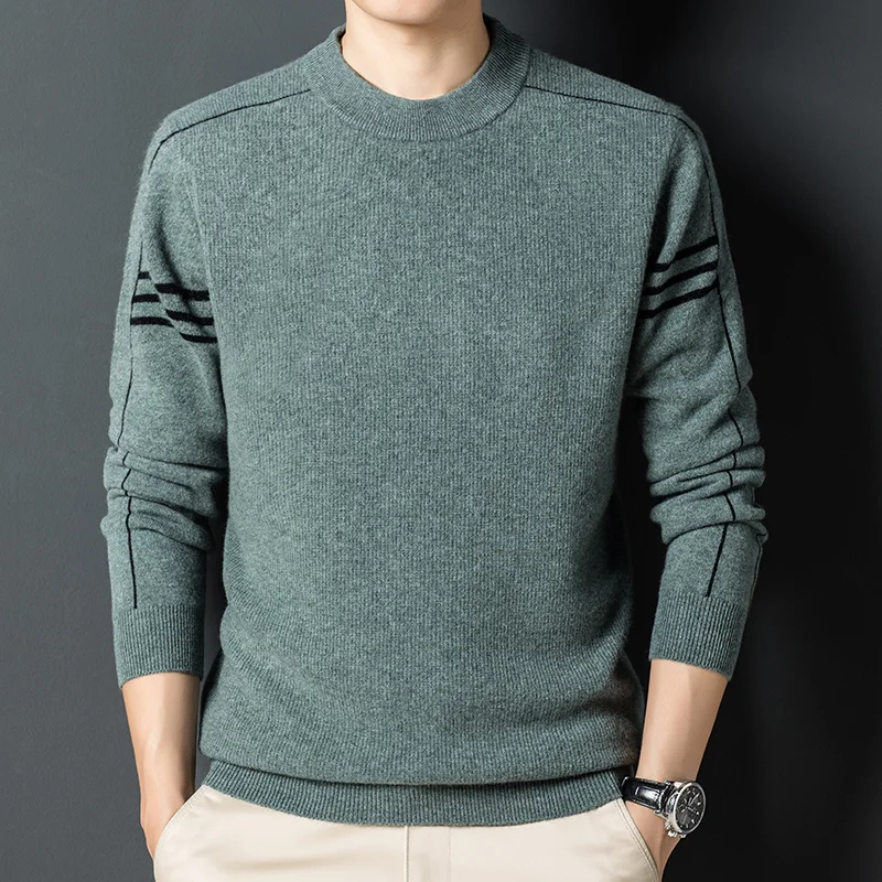 200% Autumn pure and winter wool new men's Pullover crew neck sweater fashion versatile knitted cashmere sweater