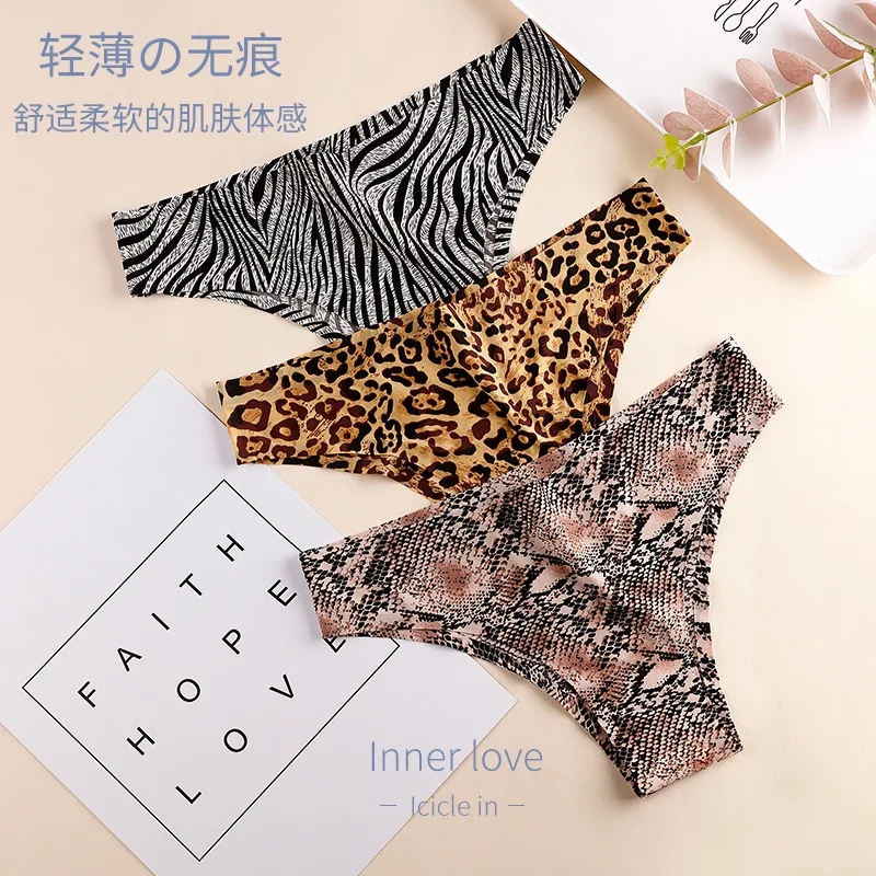 M L XL XXL Seamless Soft Spandex Stretchy Nylon Leopard Print Animal Print Thongs for Women
