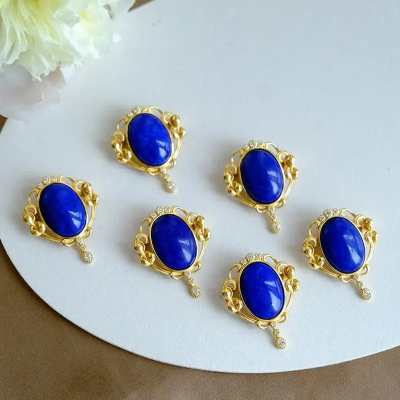 Женская Винтажная брошь с кулоном Классическая Брошь синим Лазуритом в
