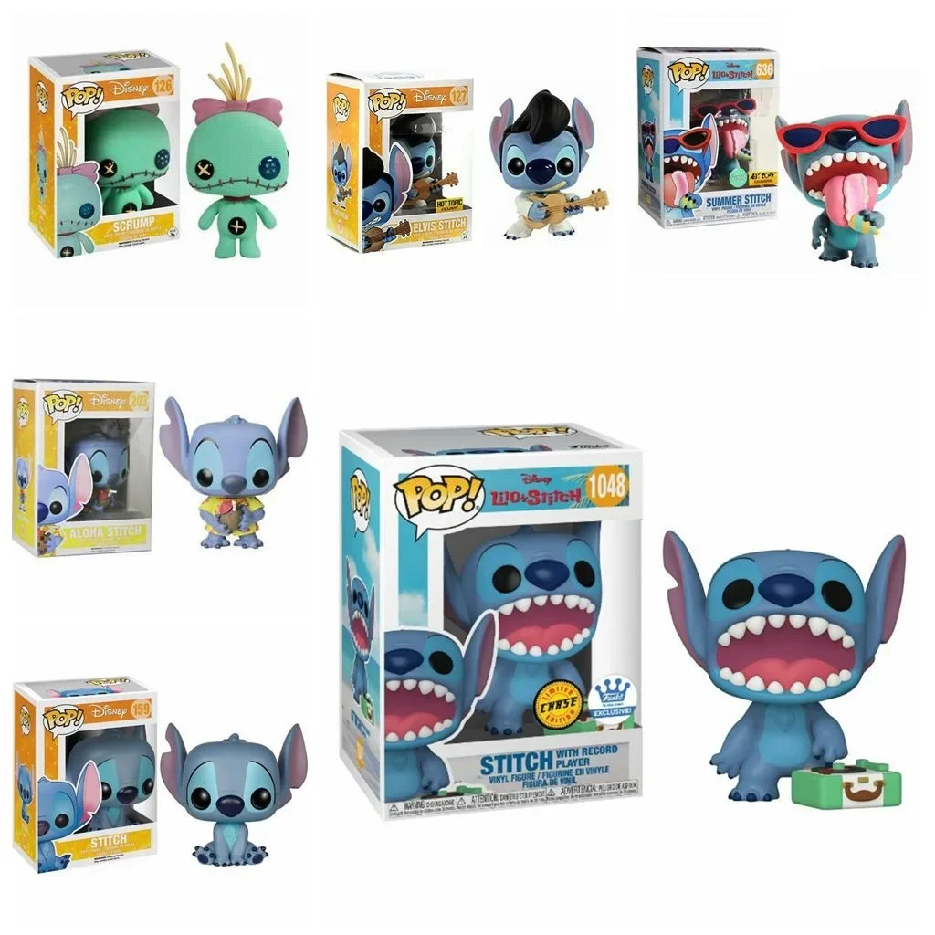 Игрушечные фигурки FUNKO Disney Stitch с проигрывателем записей 1048 # Summer 636 Scrump 126 Elvis 127 Aloha