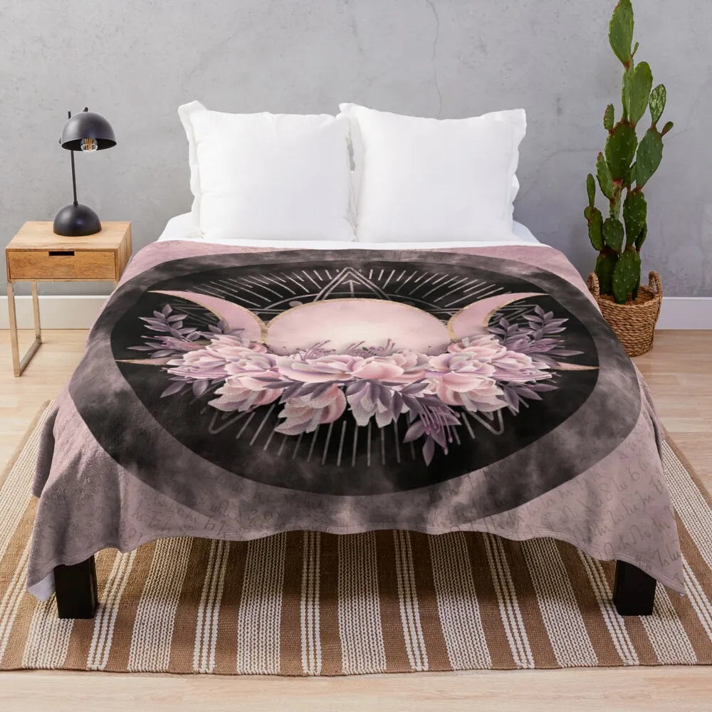 

Triple Moon - Triple Goddess -Gentle Floral Throw Blanket hairy blanket