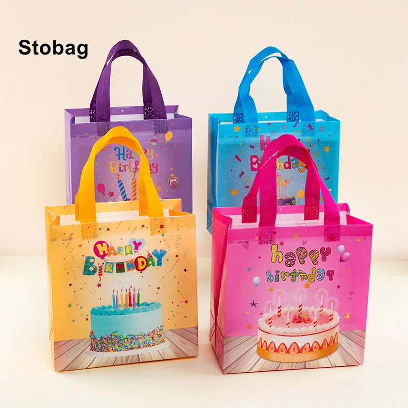 

StoBag 12pcs/1Lot New Non-woven Fabric Tote Bags Candy Gift Package Birthday Festival Kids Children Holiday Happy Party Favors