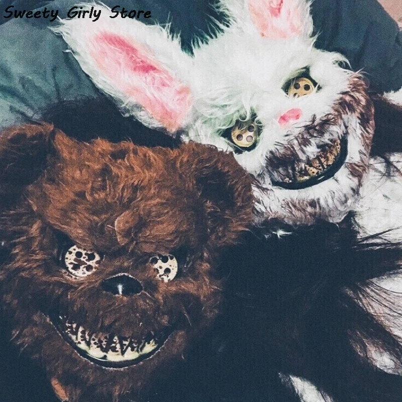 

Creepy Bunny Mask Cosplay Party Scary Head Cover Horror Rabbit Bear Masks Halloween Carnival Costume Headgear Dance Masquerade