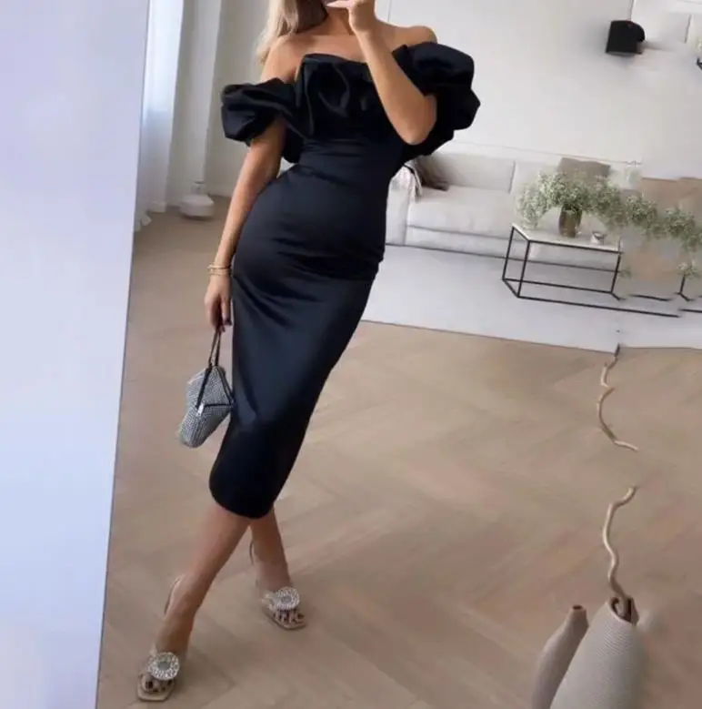 

Women's Elegant French Retro Dress European & American Off-The-Shoulder Summer New Fashion Ruffles Slim Wrap Hip Dresses Women
