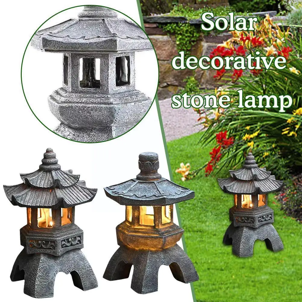 

New Solar Decorative Stone Lamp Home Garden Resin Statue Pagoda Lamp Decoration Light Stone Landscape Lantern Ornaments W6Z2