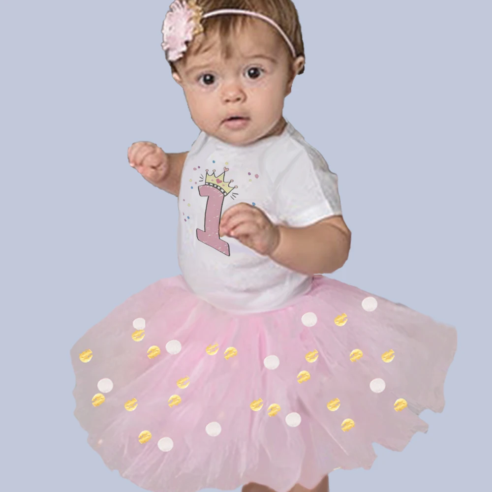 

Sweet Girl 1st Birthday Baby Dresses Summer Short Sleeve Tutu Dress for Girls Newborn Pink Tulle Outfits Jumpsuit Party Gift