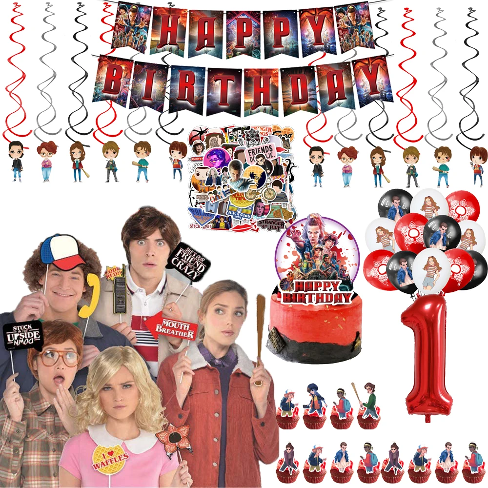 

Stranger Things Party Supplies Birthday Party Decorations Banner Cake Toppers Number Balloons Stickers Swirl Ceiling Hanging