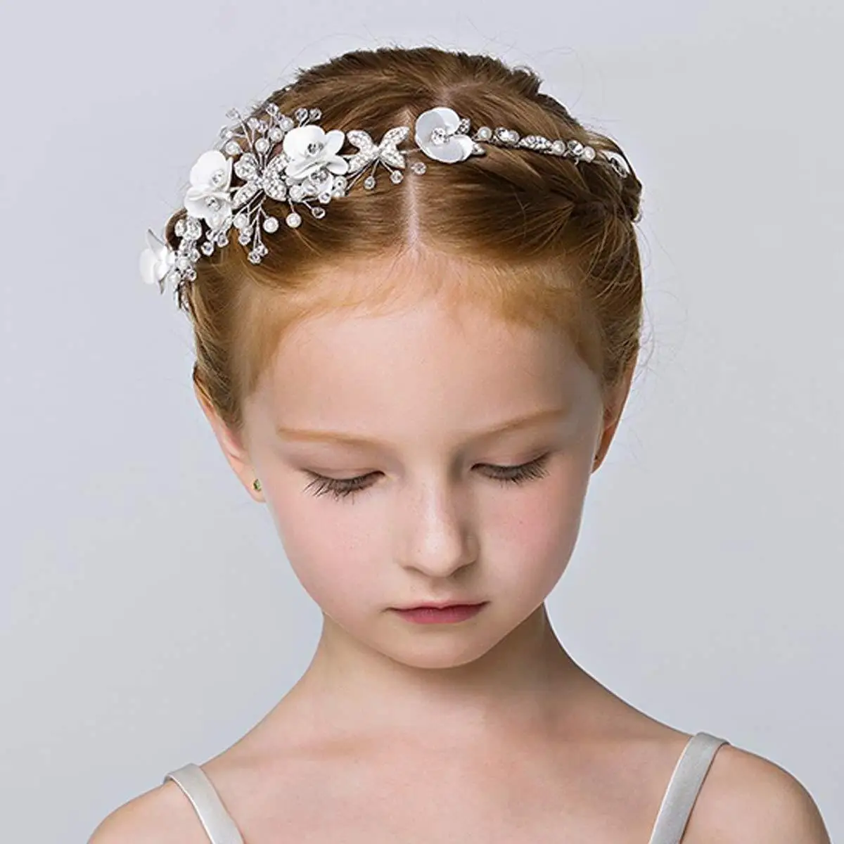

Головной убор Стразы с кристаллами для девочек, белый свадебный аксессуар для волос с жемчужинами и кристаллами в форме виноградного цветк...