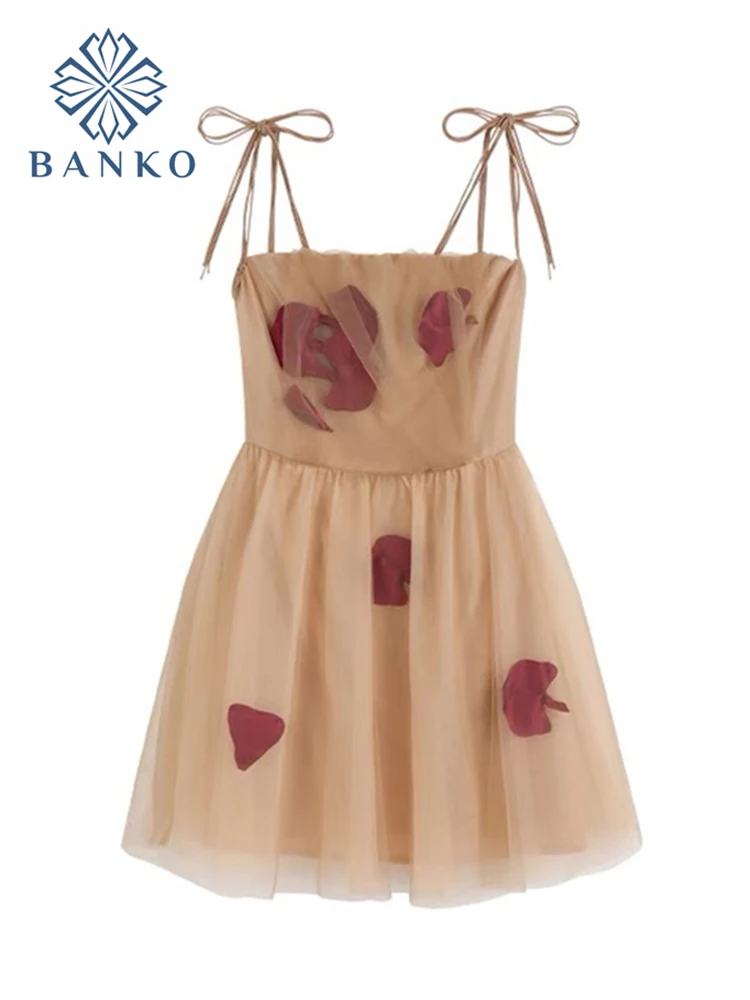 

2022 Summer Fluffy Mesh Mini Dresses Women Sexy Slash Neck Backless Spaghetti Strap Vestidos Sweet French Beach Party Sundress