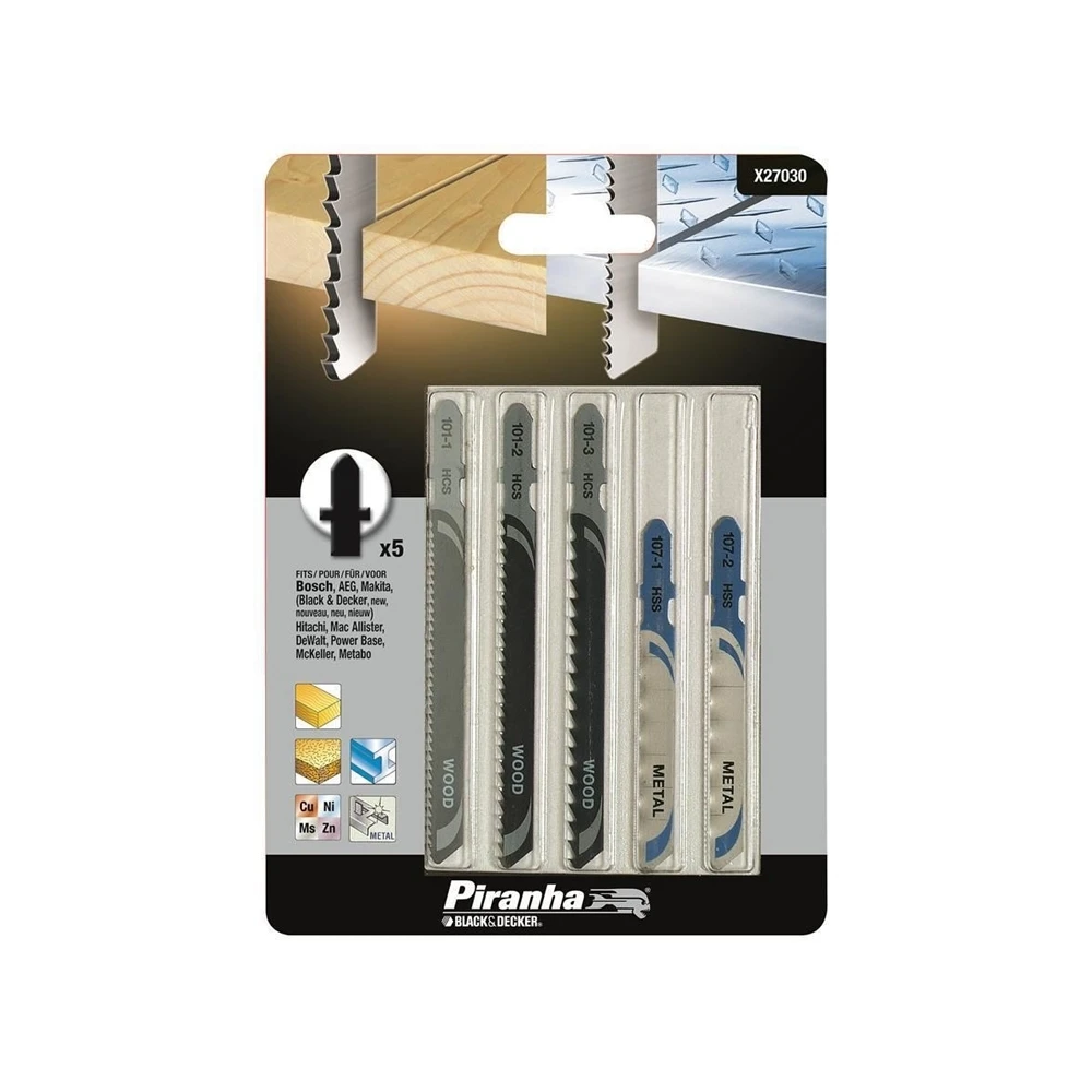 

Black Decker X27030 5 Piece T Type Wood/Metal Jigsaw Knife Set