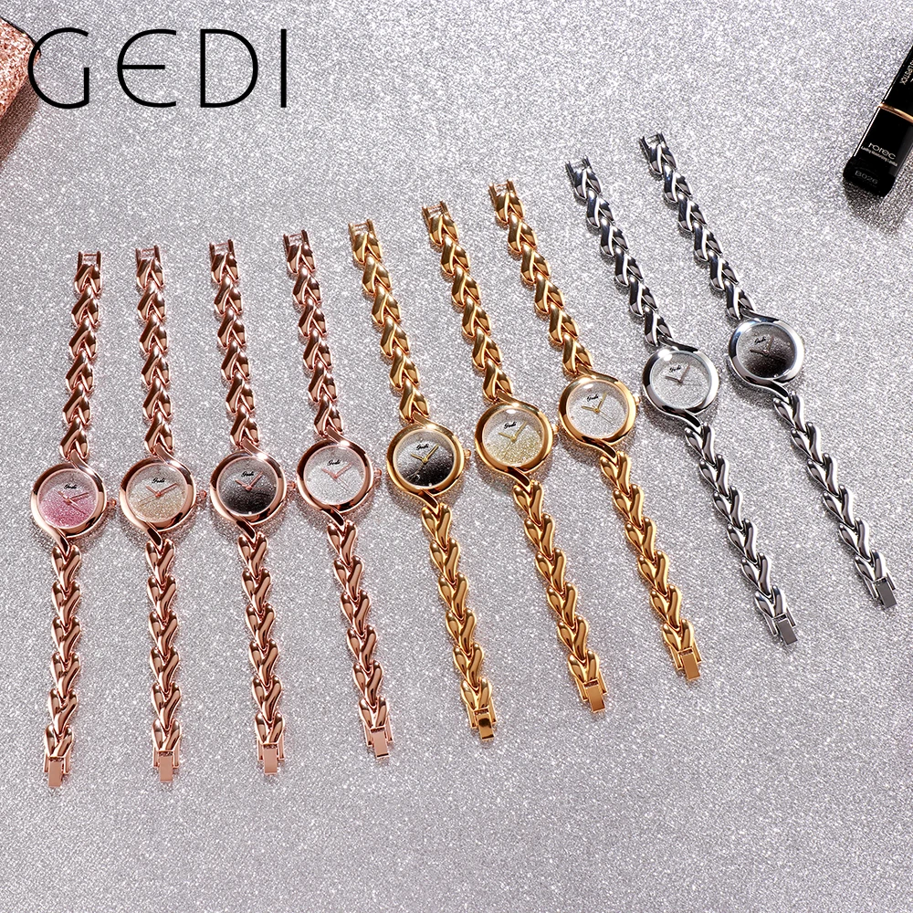 GEDI Fashion Rose Gold Women Watches Luxury Brand Love Heart Shaped Bracelet  Gradient-Color Waterproof Ladies Quartz Clock Gift