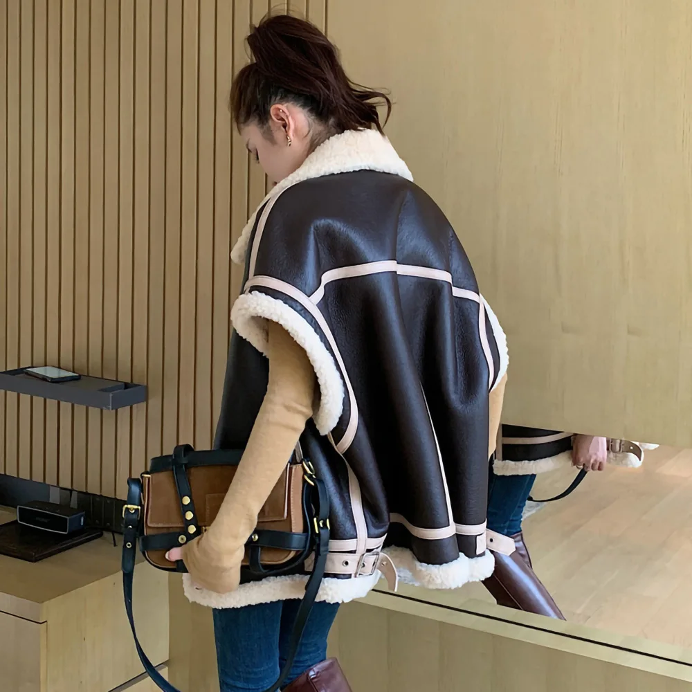 2023 Women's Shearling Vest Genuine Leather Coat Warm Real Wool Waistcoat Winter Autumn Double Face Biker Gilet MH3639L