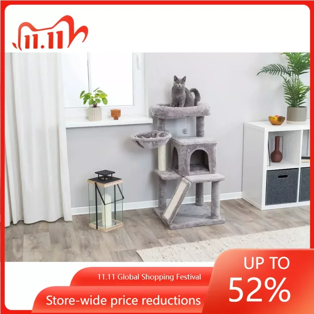 

Cat Scratching Post Tree Plush & Sisal 2-Level 39.4" Cat Tree with Scratching Posts & Condo, Gray
