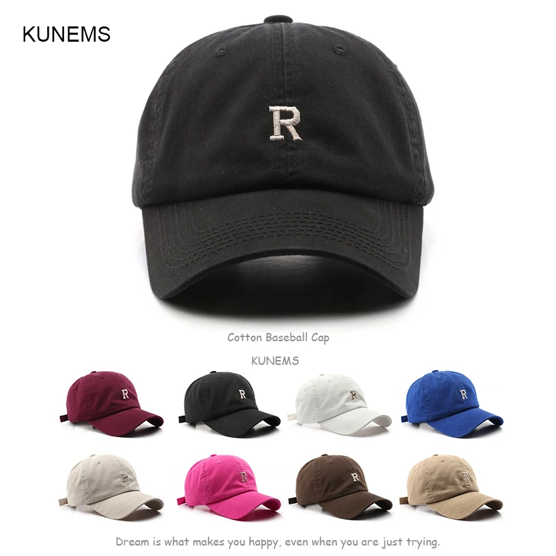 

Хлопковая бейсболка KUNEMS для мужчин и женщин, Солнцезащитная шляпа с вышивкой буквы R, летняя кепка с козырьком, кепки для активного отдыха