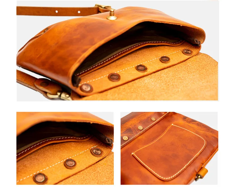 Fashion Retro Luxury Designer Natural genuine Leather Men's Brown Shoulder Bag Daily Outdoor Weekend Hot Sale Messenger Bag Men