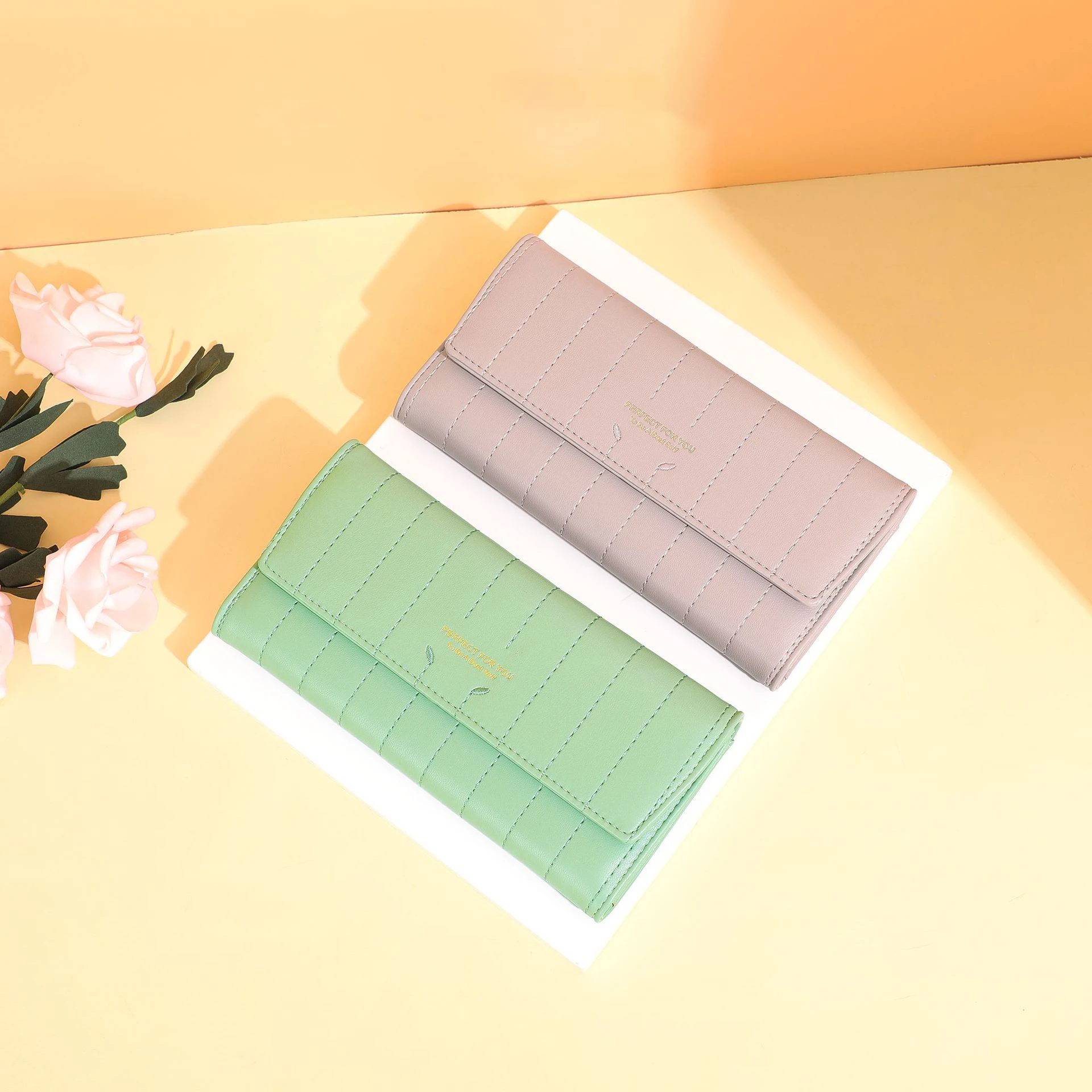 Long Ladies Wallet Three-fold Buckle Coin Purse Multi-compartment Clutch Bags Large Capacity Mobile Phone Bag Women Cosmetic Bag