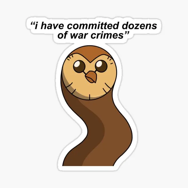 

Hooty Has Committed War Crimes 5PCS Stickers for Laptop Room Bumper Funny Print Water Bottles Decor Car Cartoon Window