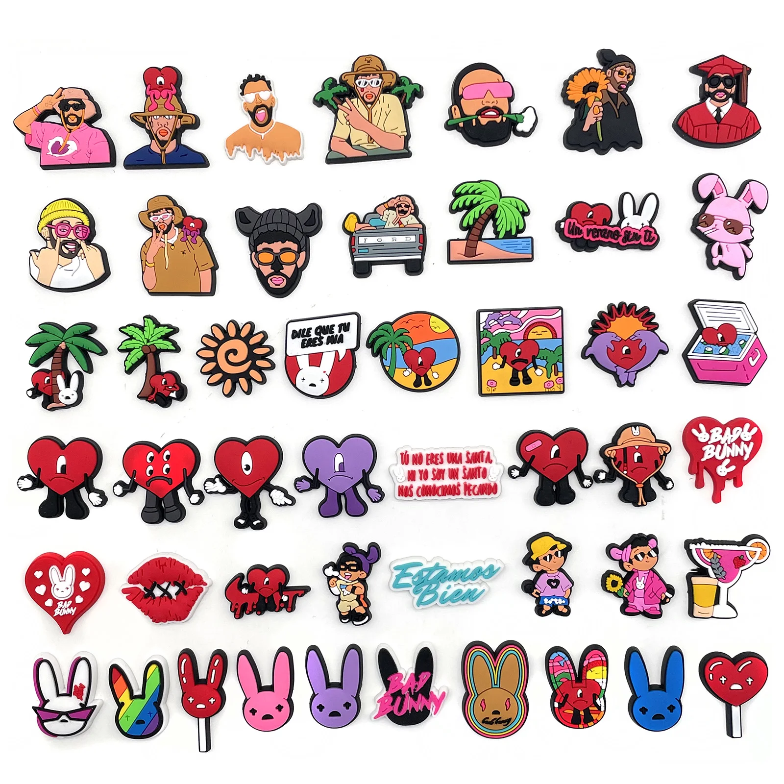 5-48PCS/Set New Arrival Bad Bunny Croc Charms PVC Shoe Decorations Clogs Sandals Wristband Accessories Jibz Holiday Party Gifts