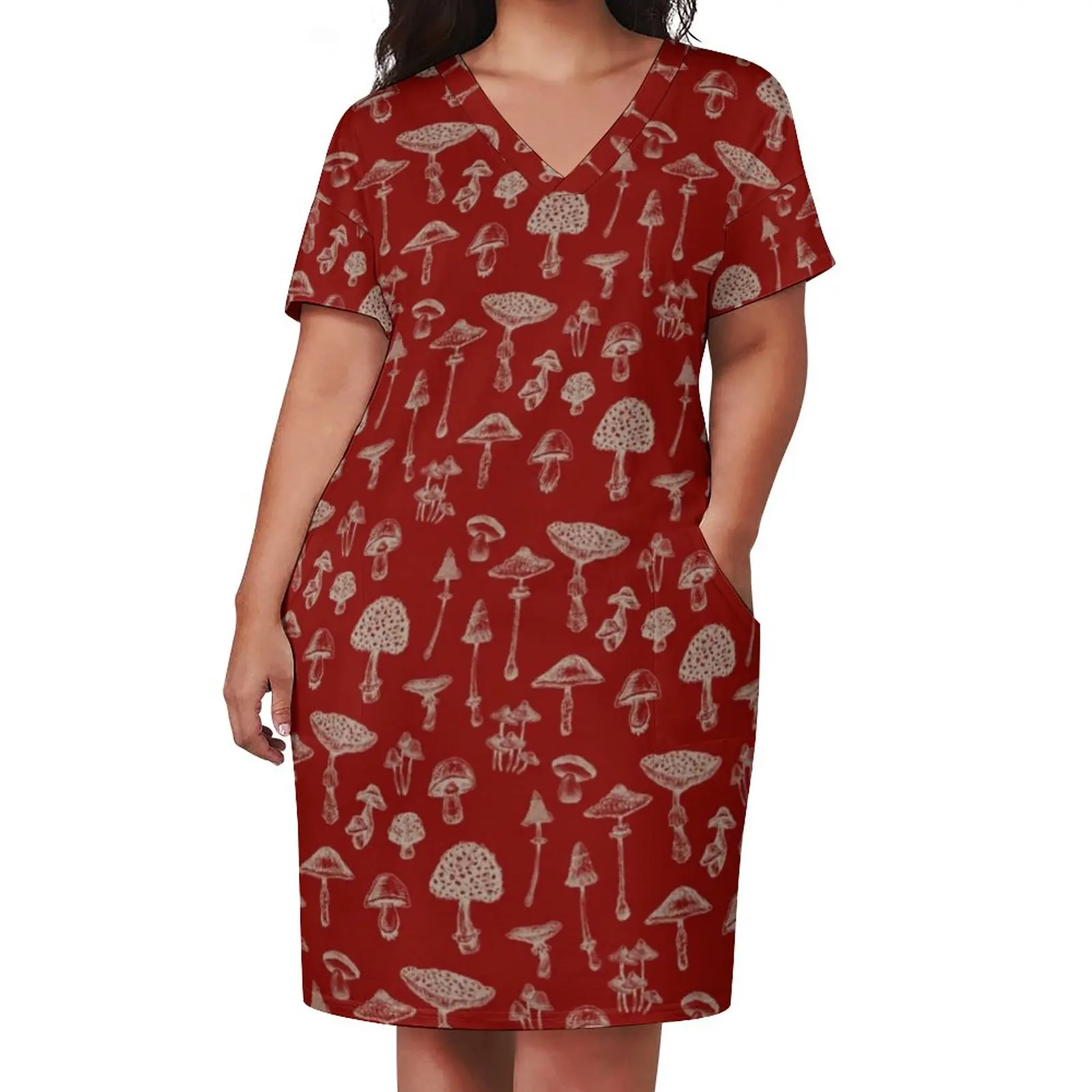 Various Mushrooms Casual Dress Holiday Magic Mushroom Print Kawaii Dresses Woman V Neck Pattern Street Wear Dress Plus Size 5XL
