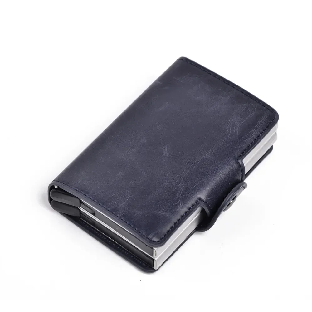 

Double Aluminum Leather Credit Card Holder RFID Metal Wallet Automatic Pop Up Anti-theft Women Purse Business ID Cardholder