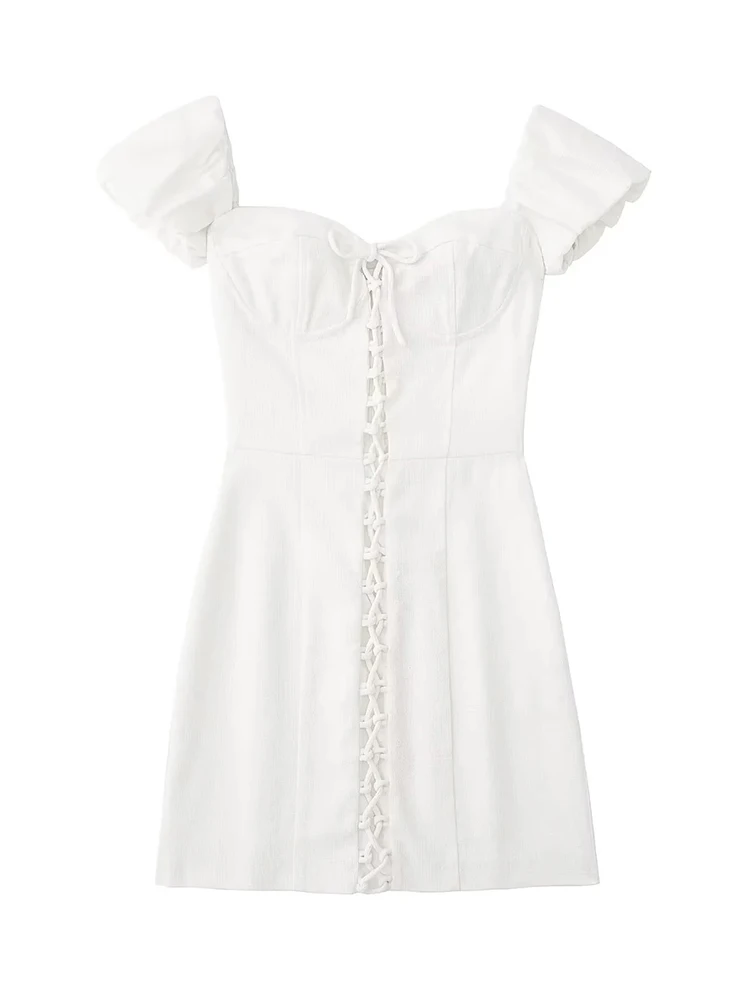 

Женское летнее Мини-Платье xikom с украшением в виде банта, винтажное платье с сердечком и коротким рукавом, шикарное женское сексуальное коро...