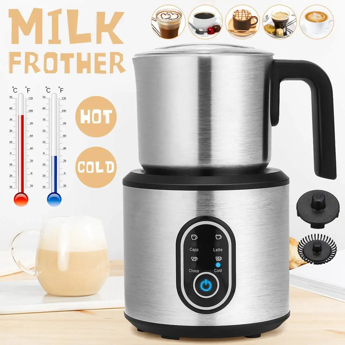 

Electric Milk Frother Automatic Milk Frother Detachable Milk Steamer Make Latte Cappuccino Macchiato Hot/Cold Milk Foam For Home
