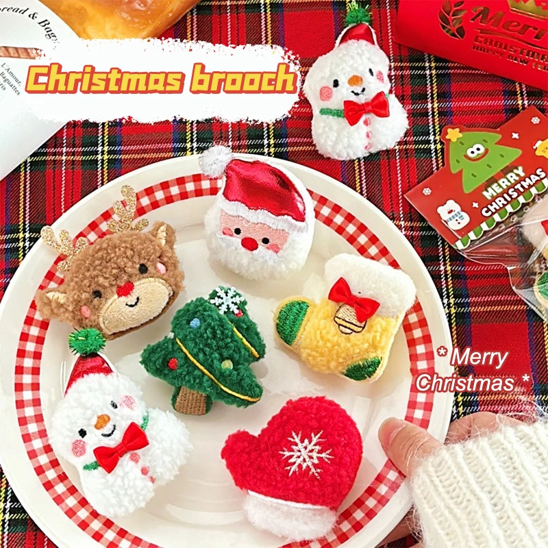 Рождественская плюшевая кукла-брошь елка Санта-Клаус снеговик носки булавка