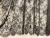 3 yards Black Chantilly Lace Fabric with Double Selvedges Scalloped Lace Fabric with Florals for Wedding Dress Lingerie