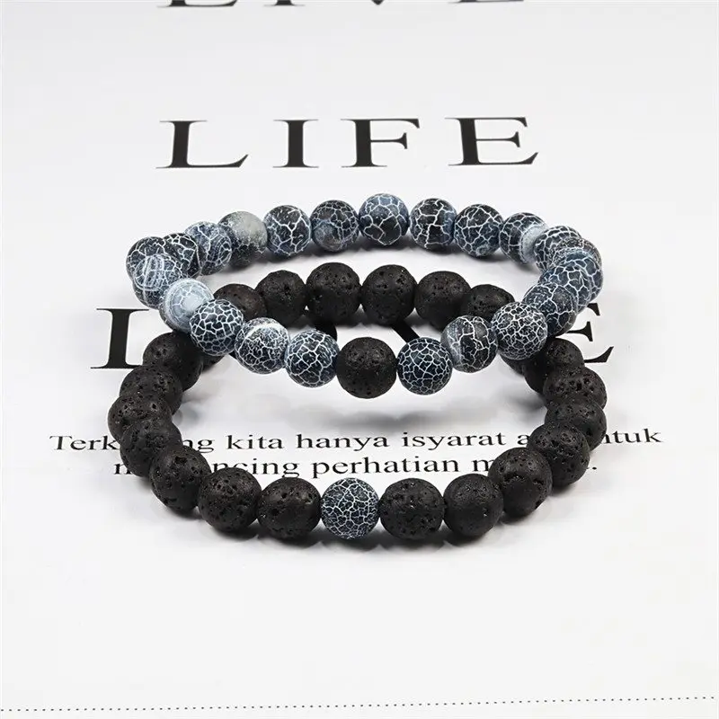 

Bangles Set Natural Lava Stone Couples Distance Energy Elastic Rope Jewelry Gift 2PCS Beaded Bracelets