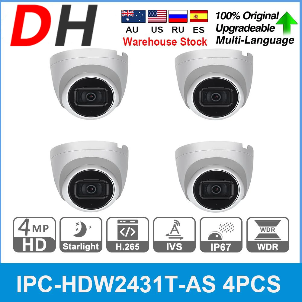 

Dahua Original IPC-HDW2431T-AS-S2 4MP POE Built in MiC SD Card Slot H.265 IP67 30M IR Starlight IVS Upgradeable Camera T