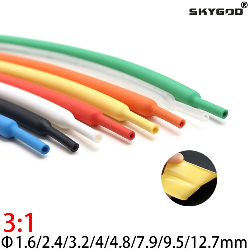 2M 1.6/2.4/3.2/4.8/6.4/7.9/9.5/12.7 mm Dual Wall Heat Shrink Tube Thick Glue 3:1 Shrinkable Tubing Adhesive Lined Wrap Wire Kit