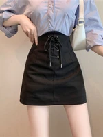 elegant mini skirt for women bandage vintage a line high street korean fashion black high waist skirt summer 2022 casual