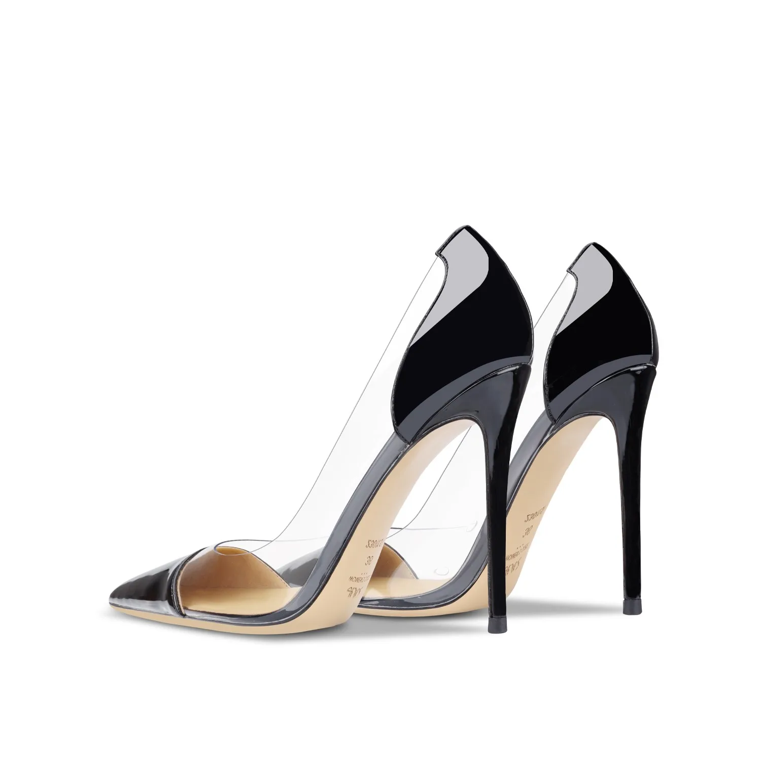 2023 Genuine Leather Black Shallow Cut Transparent High Heels New Summer Slim Pumps Versatile Temperament Sexy Women's Shoes10cm