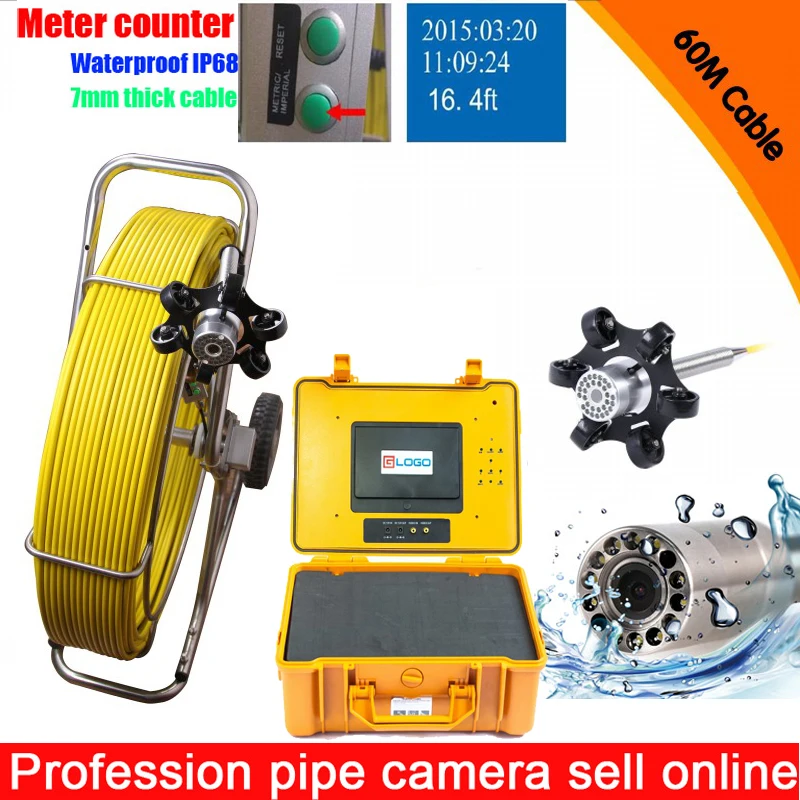 

Big Size Pipe Waterproof Plumbing Inspection Camera Robot 9mm cable Sewer Line Detection 120m Cable with DVR meter counter