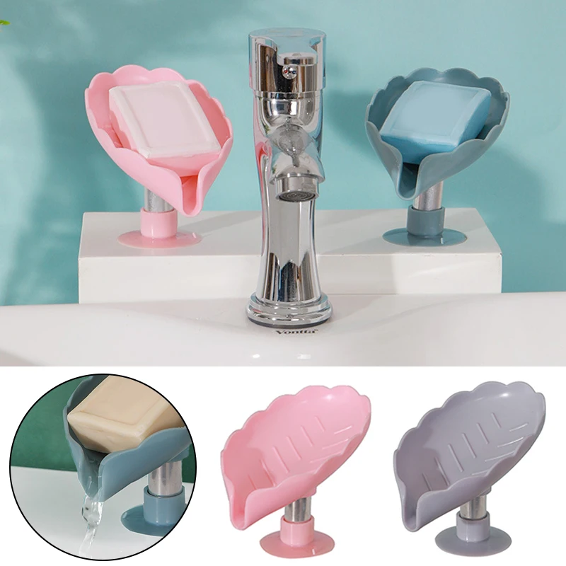

Lotus Leaf Shaped Soap Box Stand Non-perforated Suction Cup Personality Lovely Home Stand Soap Box Bathroom Supplies