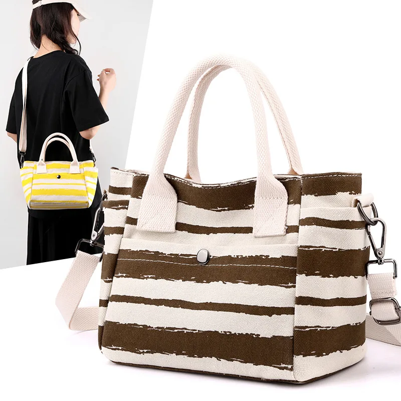Canvas Shoulder Bag with Stripes,Trendy Women