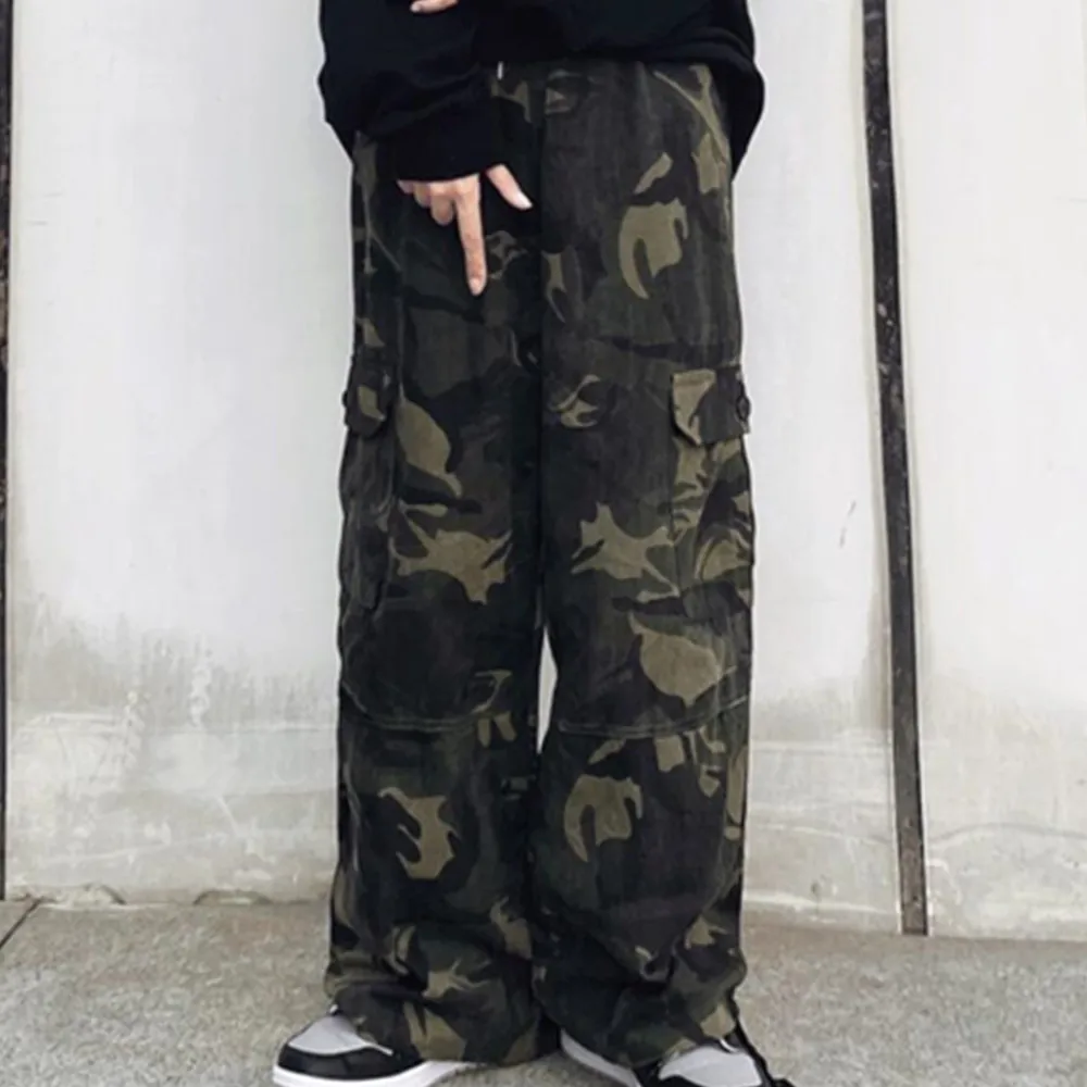 

Y2k Alt Cargo Hip Hop ArmyGreen Baggy Camo Harem Trousers Sweatpants Tactical Camouflage Pants High Waist Joggers for Women