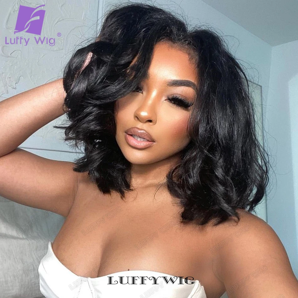 Short Wave Bob Wig 360 Lace Wig Human Hair Pre Plucked Wavy 13x6 Hd Lace Front Human Hair Wigs for Women Glueless Bleached Knots