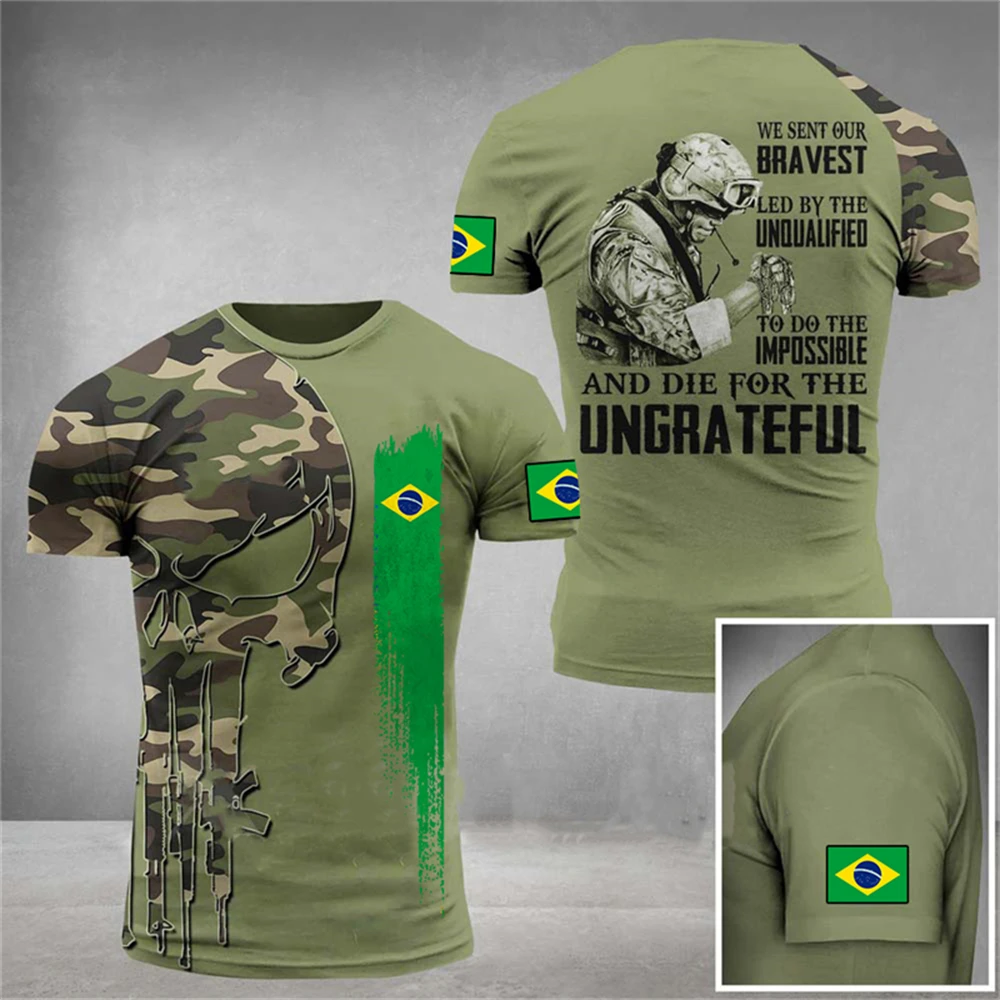 

New Brazil Men's T Shirt Brazilian Soldier-army-veteran Country Flag 3d Printed High Quality T-shirt Summer O-neck Men Female