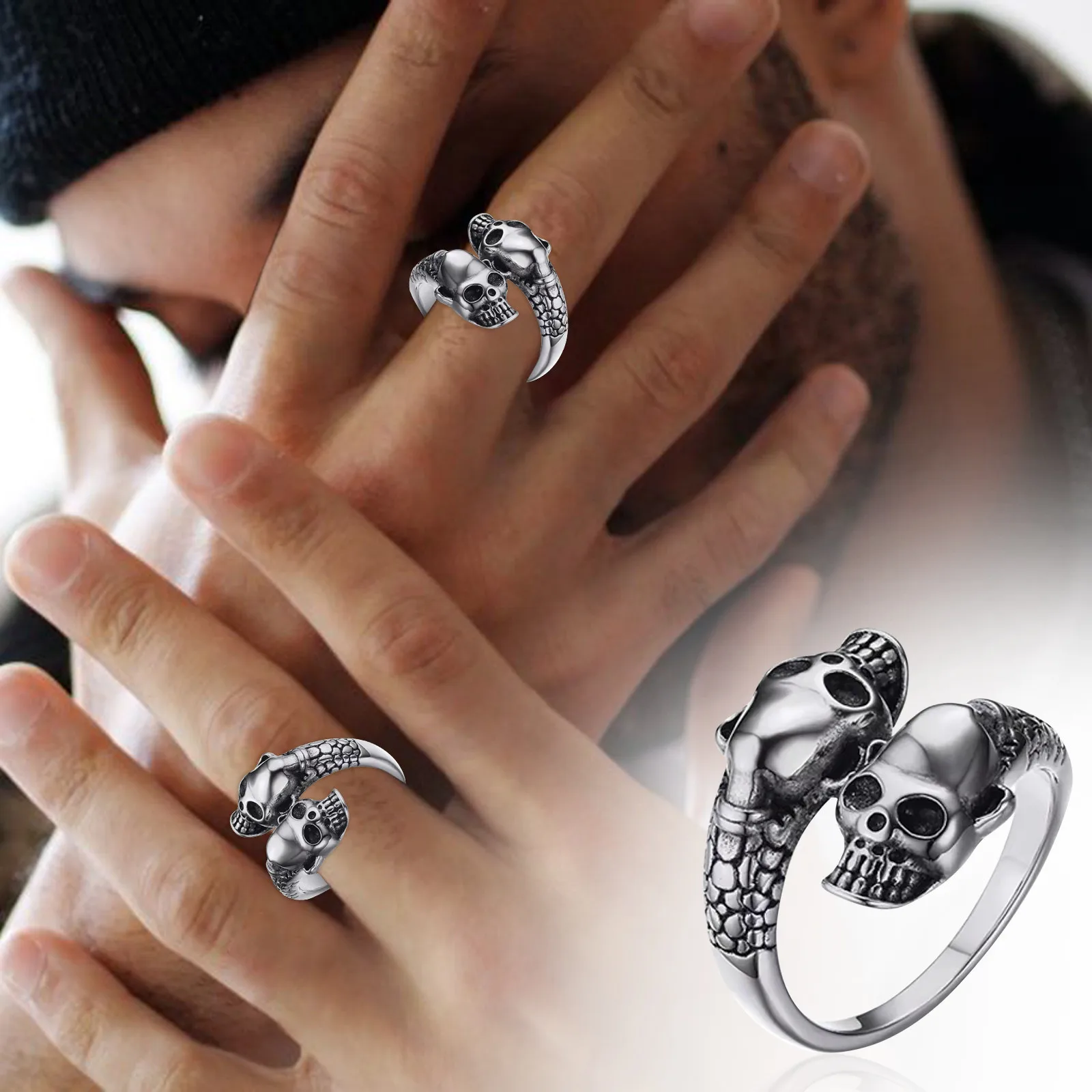 Мужское модное индивидуальное кольцо с головой из сплава, регулируемое кольцо в стиле хип-хоп, универсальное мужское кольцо в упаковке, милые изящные кольца