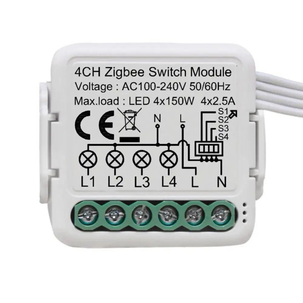 

Tuya Smart ZigBee 3.0 Switch Module 10A Smart Home Breaker 1 2 3 4 Gang Supports 2 Way Control Works with Alexa Home