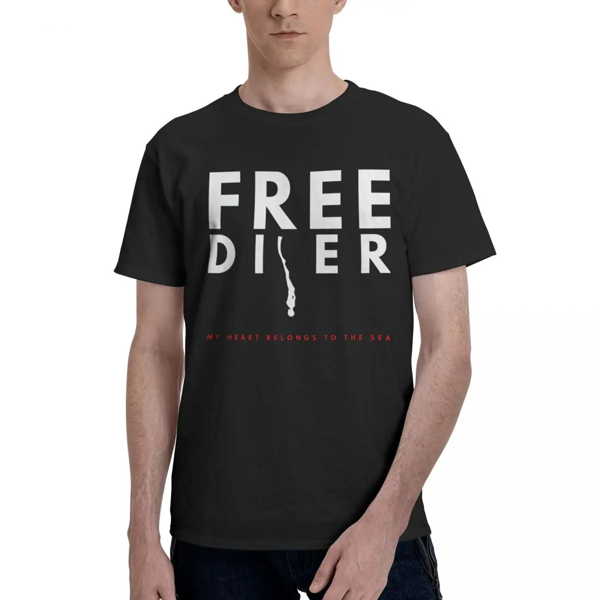 

Diving Heart Beat Free Diver 6 Top tee Travel Graphic Cool Sarcastic Adult T-shirt Round neck Vintage USA Size