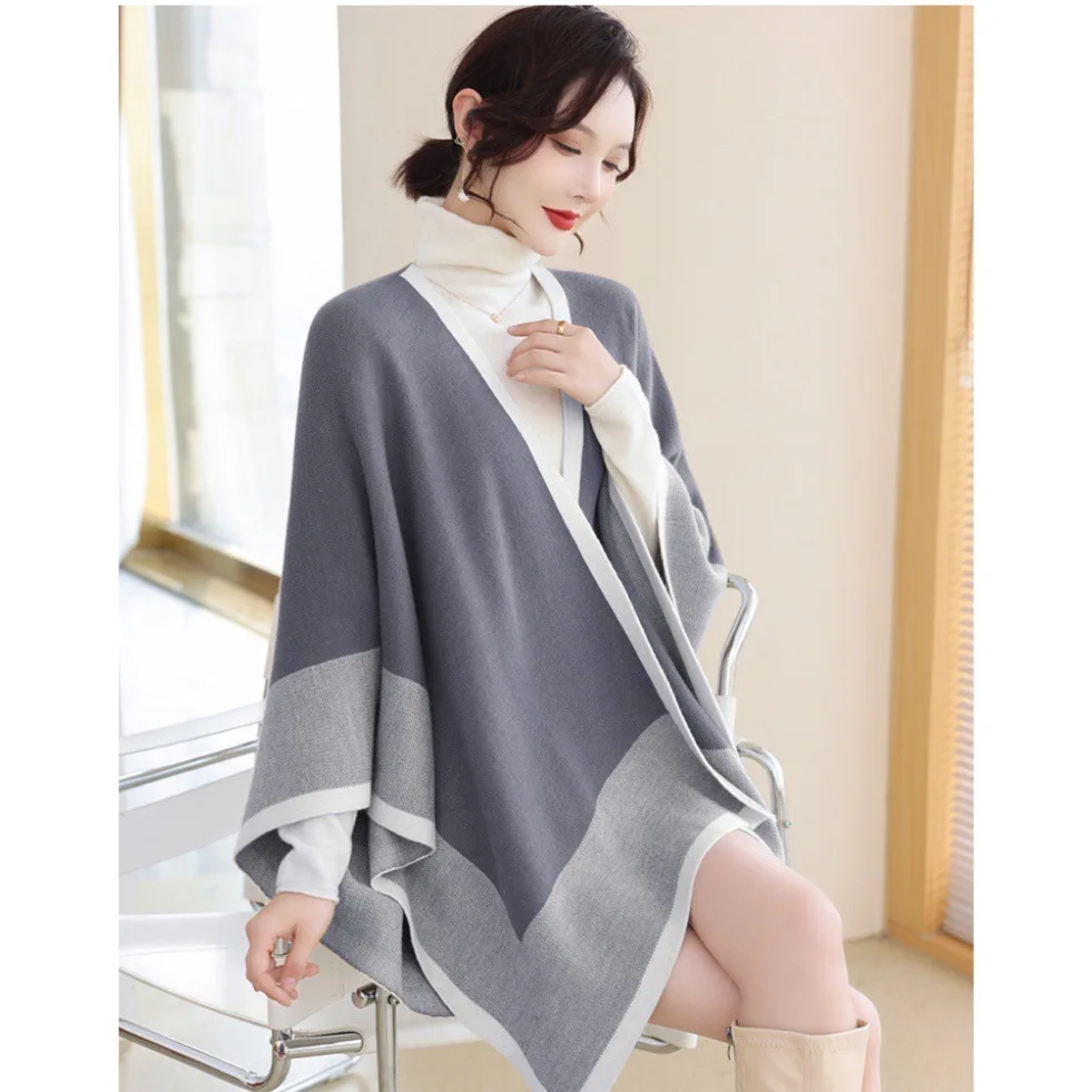 Осенне-зимняя контрастная накидка асимметричного цвета Модный яркий шерстяной